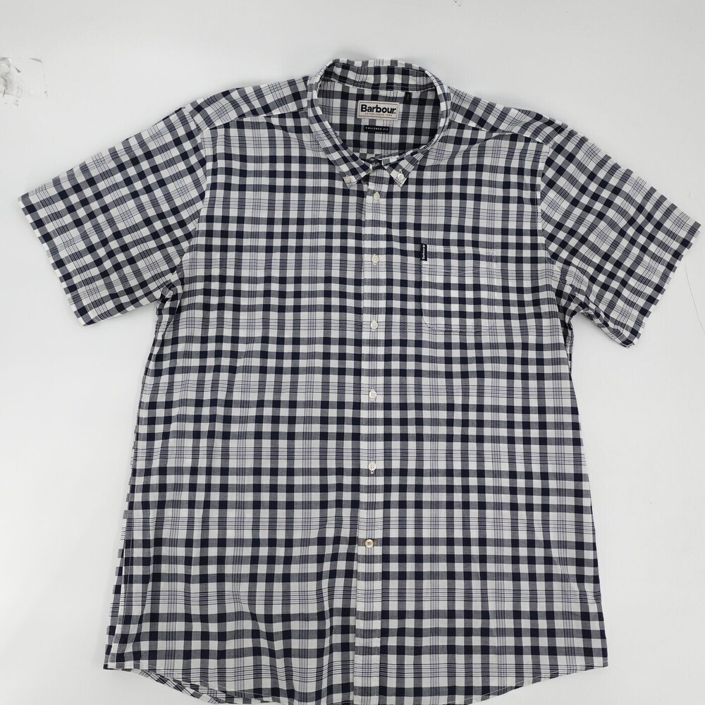 Barbour Casual Button-Down Shirt Mens XL Blue Plaid Short Sleeve Tailored Fit